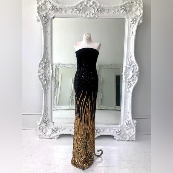 Juan Carlos Pinera strapless fitted dress with sequin flames